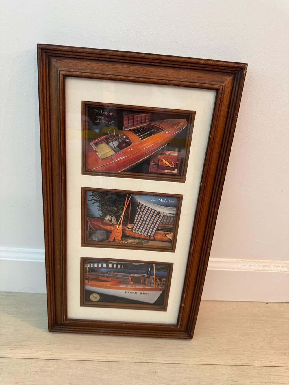 Vintage Triple Picture Frame Featuring Antique Wooden Boat Photography Collage